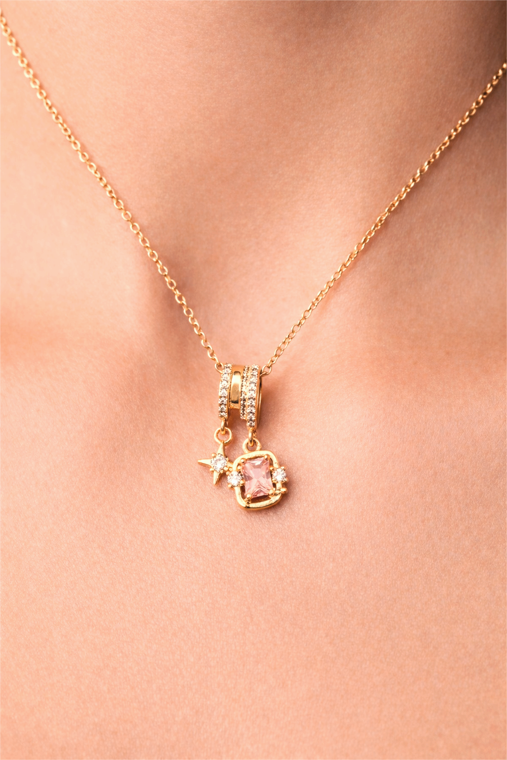 Premium Pink Stone Charm Necklace - Perfect Birthday Gift for Women & Girls