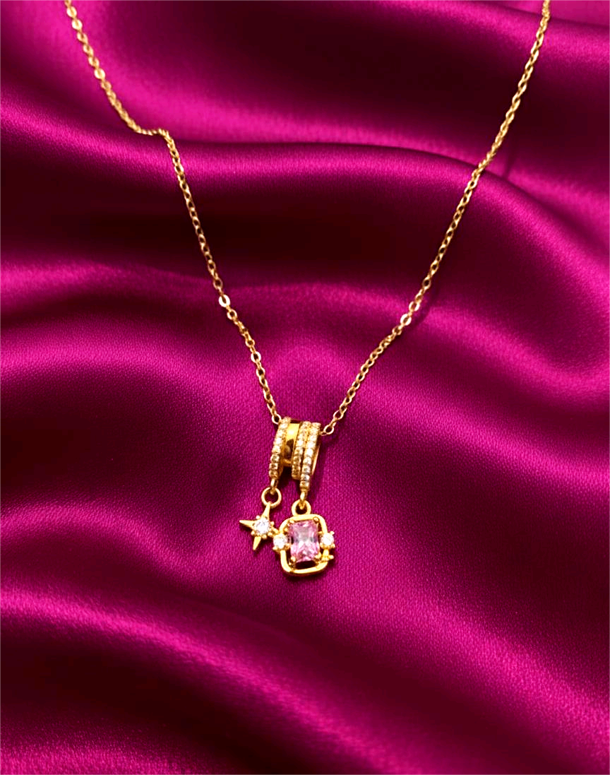 Premium Pink Stone Charm Necklace - Perfect Birthday Gift for Women & Girls