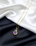 Royal Amethyst Halo Necklace – Elegant Gold-Tone Luxury Pendant