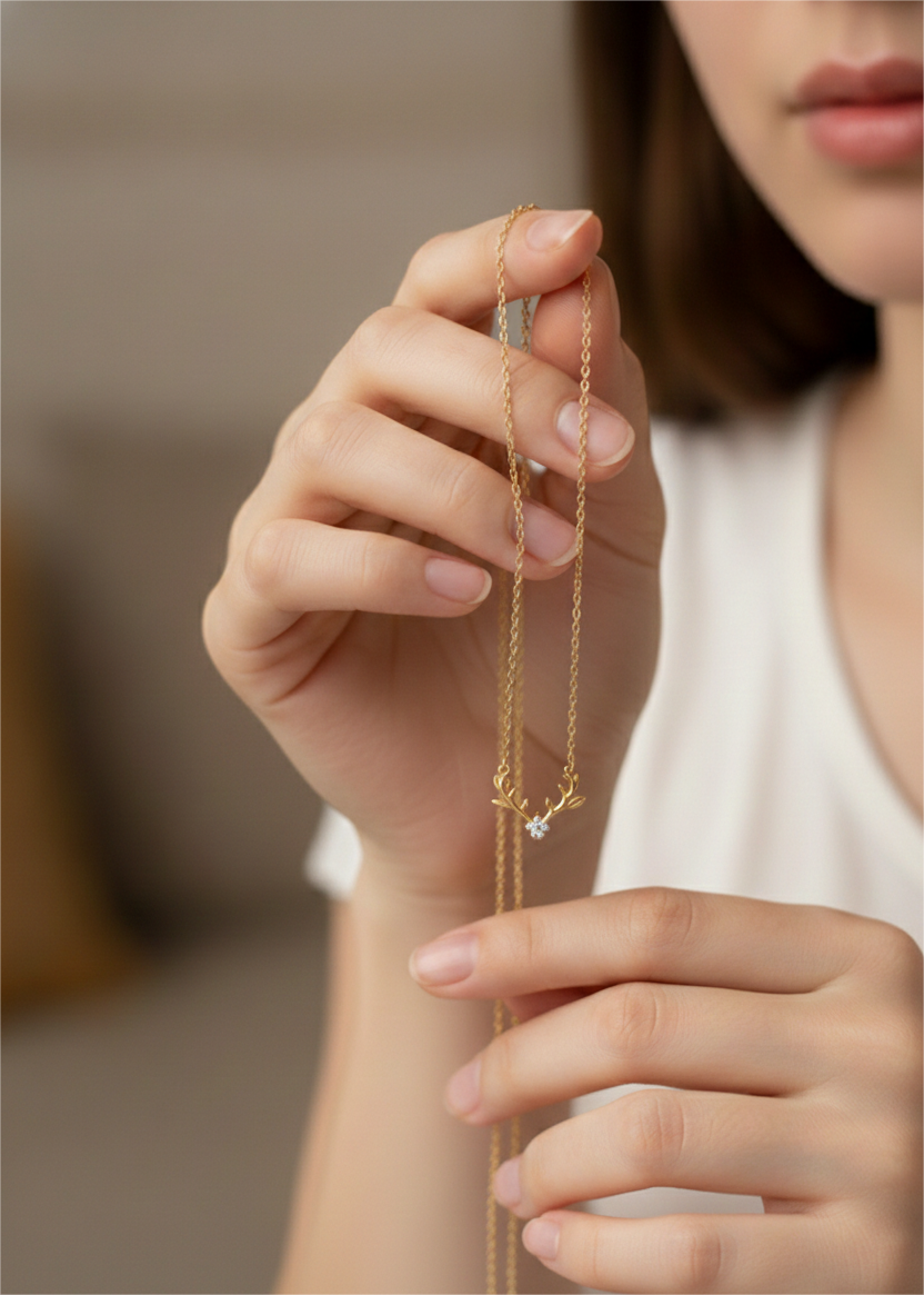 Golden Bloom Floral Necklace with Crystal Accents – Elegant Nature-Inspired Design