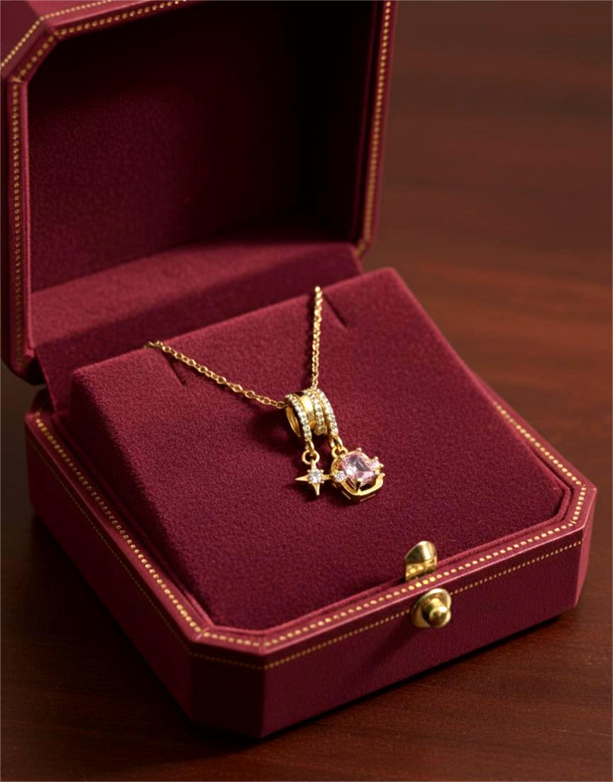 Premium Pink Stone Charm Necklace - Perfect Birthday Gift for Women & Girls