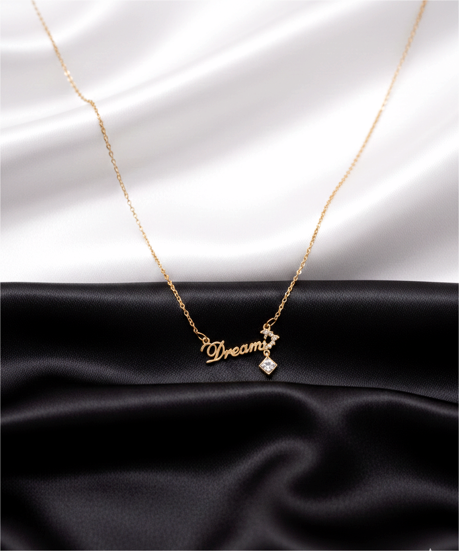 Dreamer Gold Letter Necklace with Crystal Charm – Elegant Everyday Statement Piece