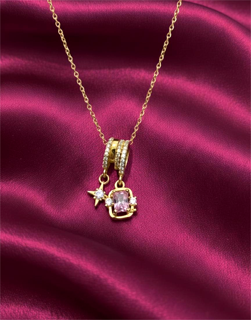 Premium Pink Stone Charm Necklace - Perfect Birthday Gift for Women & Girls