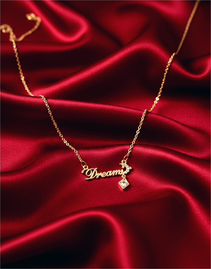 Dreamer Gold Letter Necklace with Crystal Charm – Elegant Everyday Statement Piece